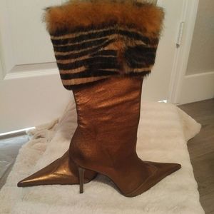 Mayis Mid Calf Italian Boots With Fur